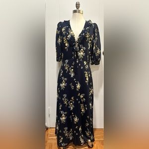 Reformation ruffle & bow neckline maxi dress